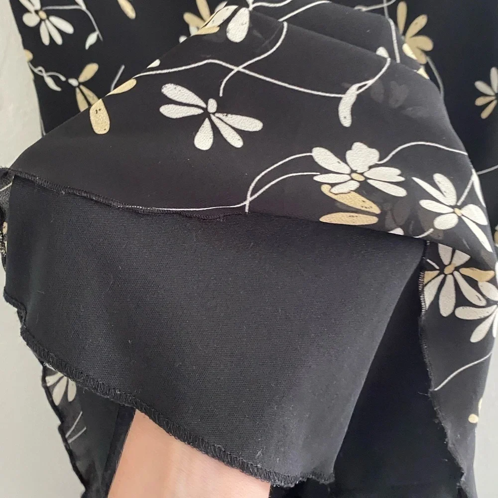 Y2K Ombré Floral Black Cap Sleeve Chiffon Lined Dress Coquette Boho Fairy Sz 10